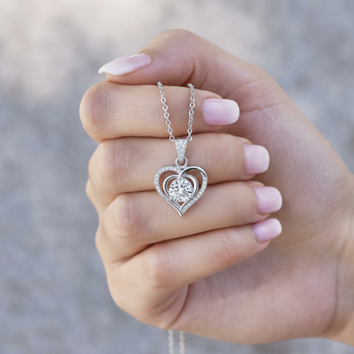 (Almost Sold Out) Diamond Heart Necklace - To The Best Mom, Heart of Our Family