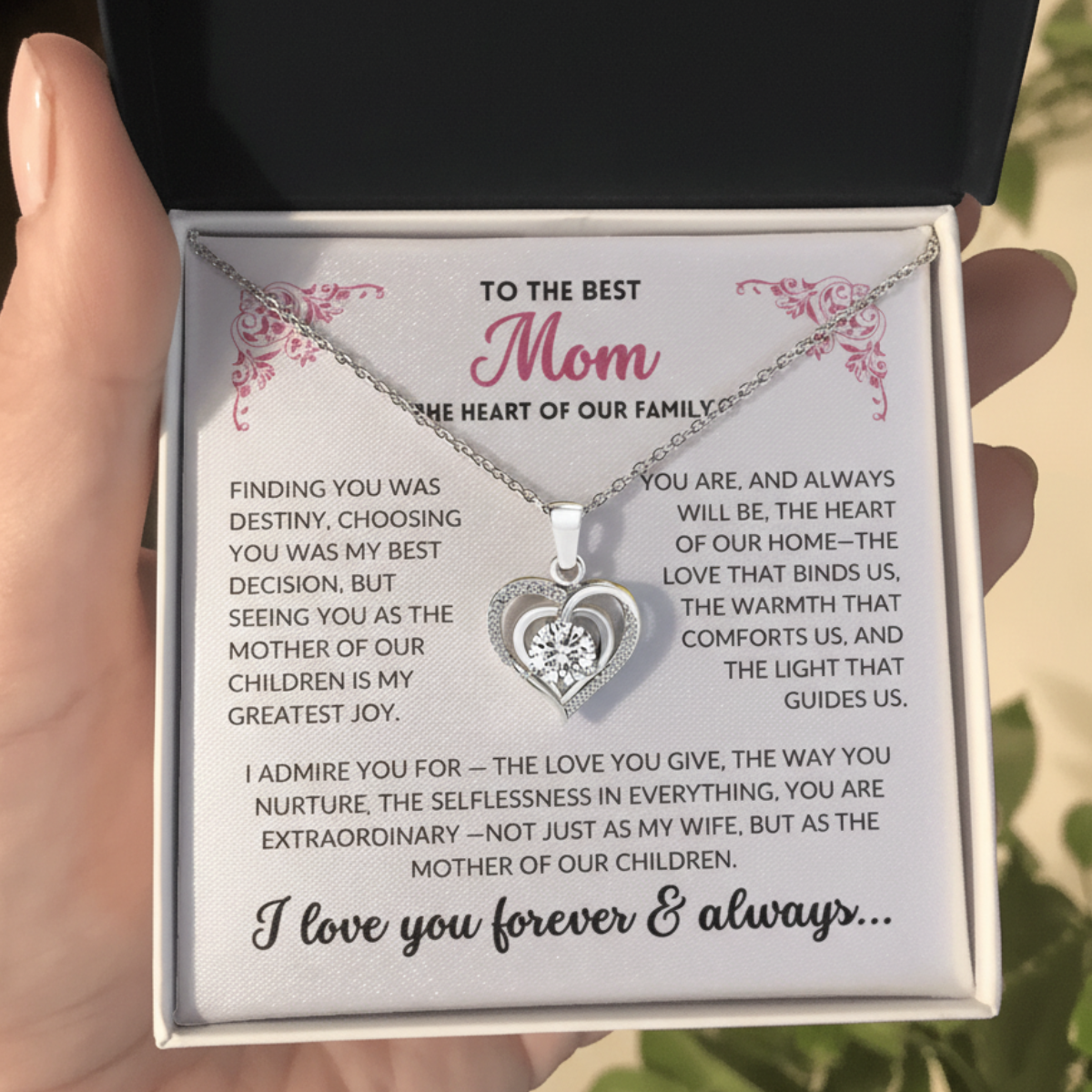 (Almost Sold Out) Diamond Heart Necklace - To The Best Mom, Heart of Our Family