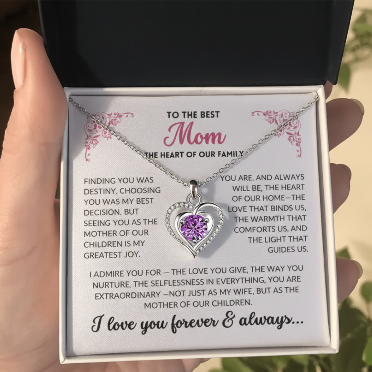 (Almost Sold Out) Diamond Heart Necklace(Purple) - To The Best Mom, Heart of Our Family