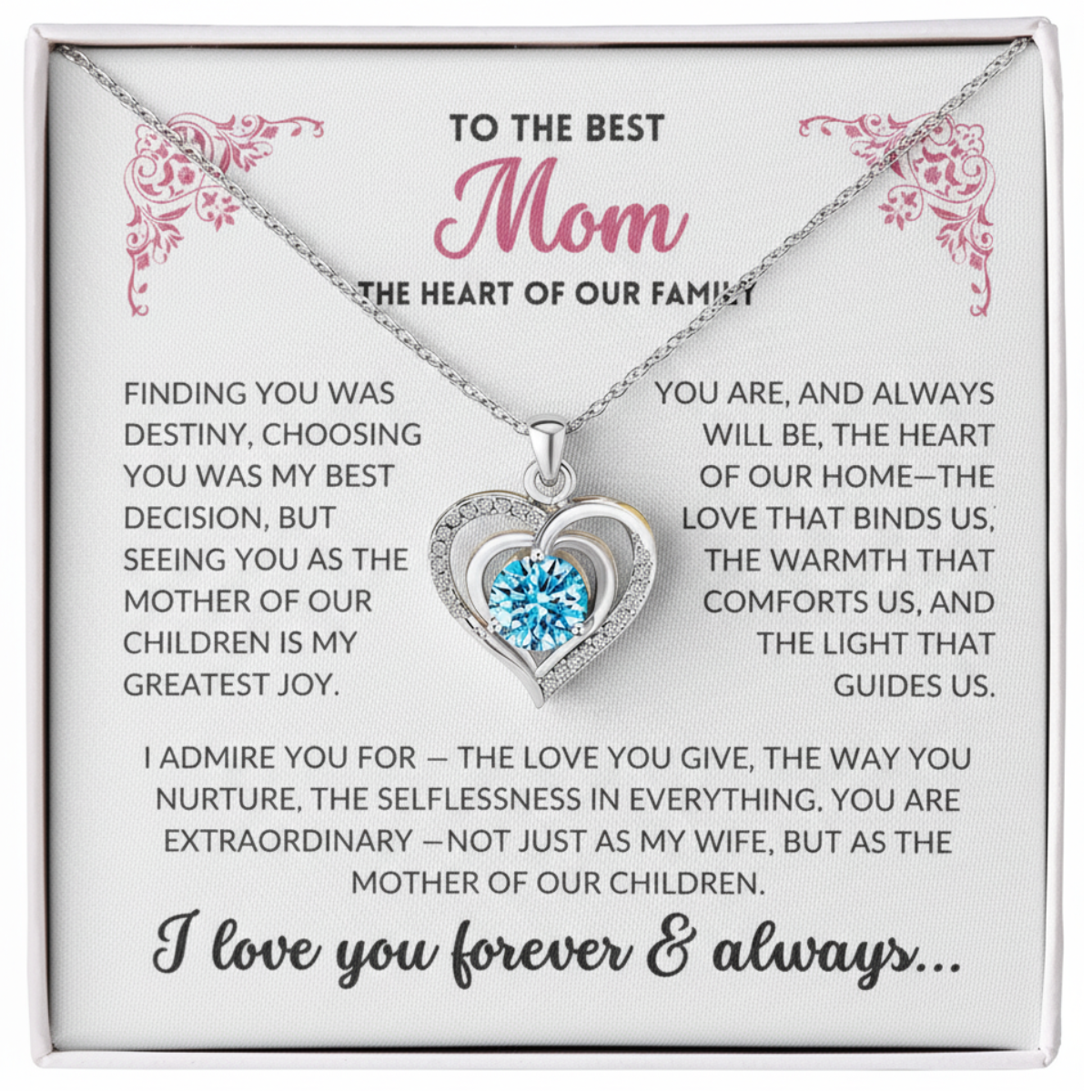 (Almost Sold Out) Diamond Heart Necklace(Blue) - To The Best Mom, Heart of Our Family