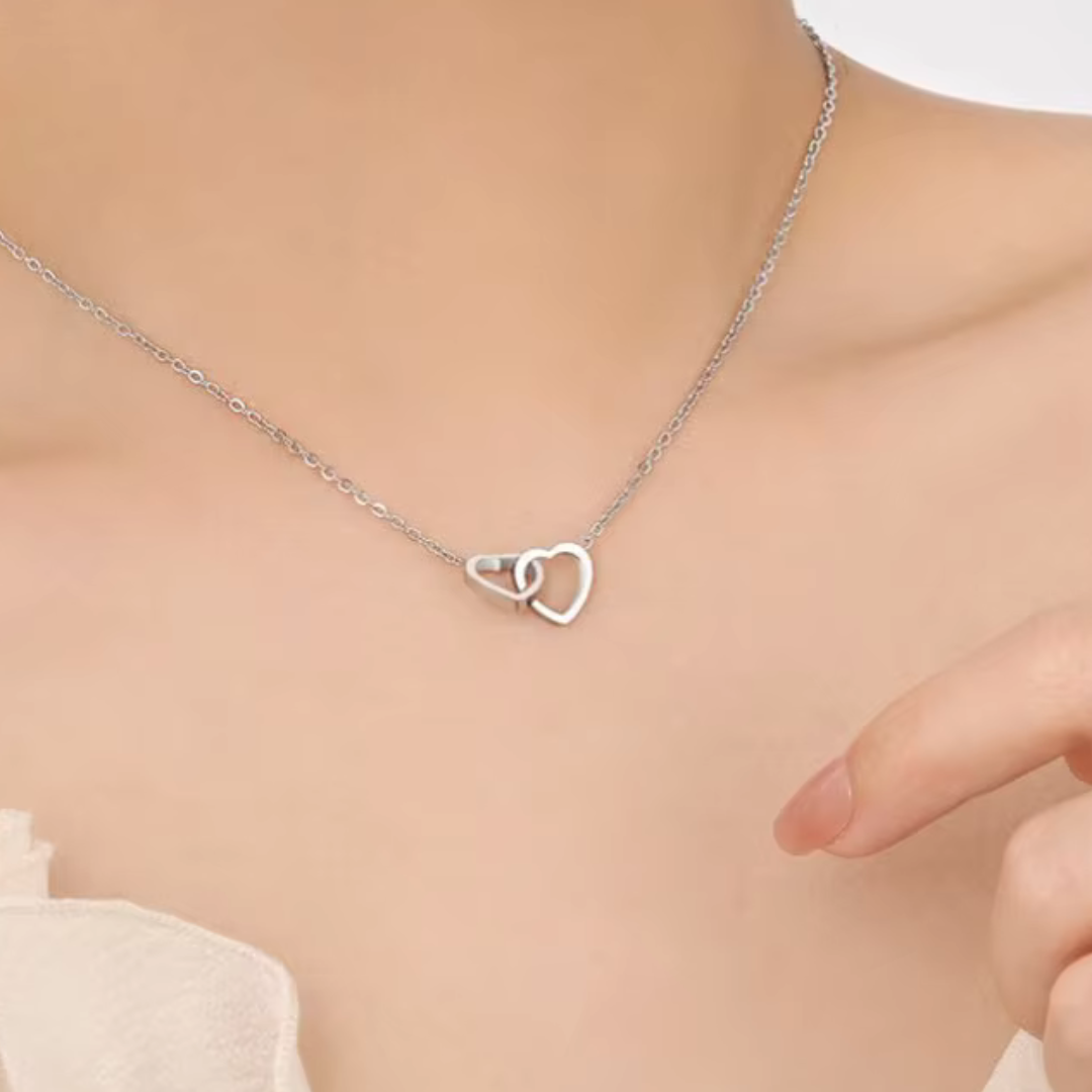 Interlocked Hearts Necklace with Rose Teddy