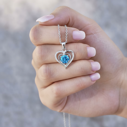 (Almost Sold Out) Diamond Heart Necklace(Blue) - To The Best Mom, Heart of Our Family