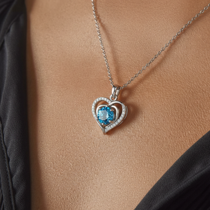 (Almost Sold Out) Diamond Heart Necklace(Blue) - To The Best Mom, Heart of Our Family
