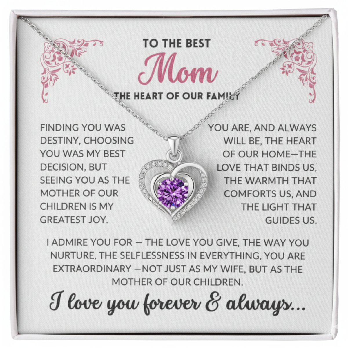 (Almost Sold Out) Diamond Heart Necklace(Purple) - To The Best Mom, Heart of Our Family