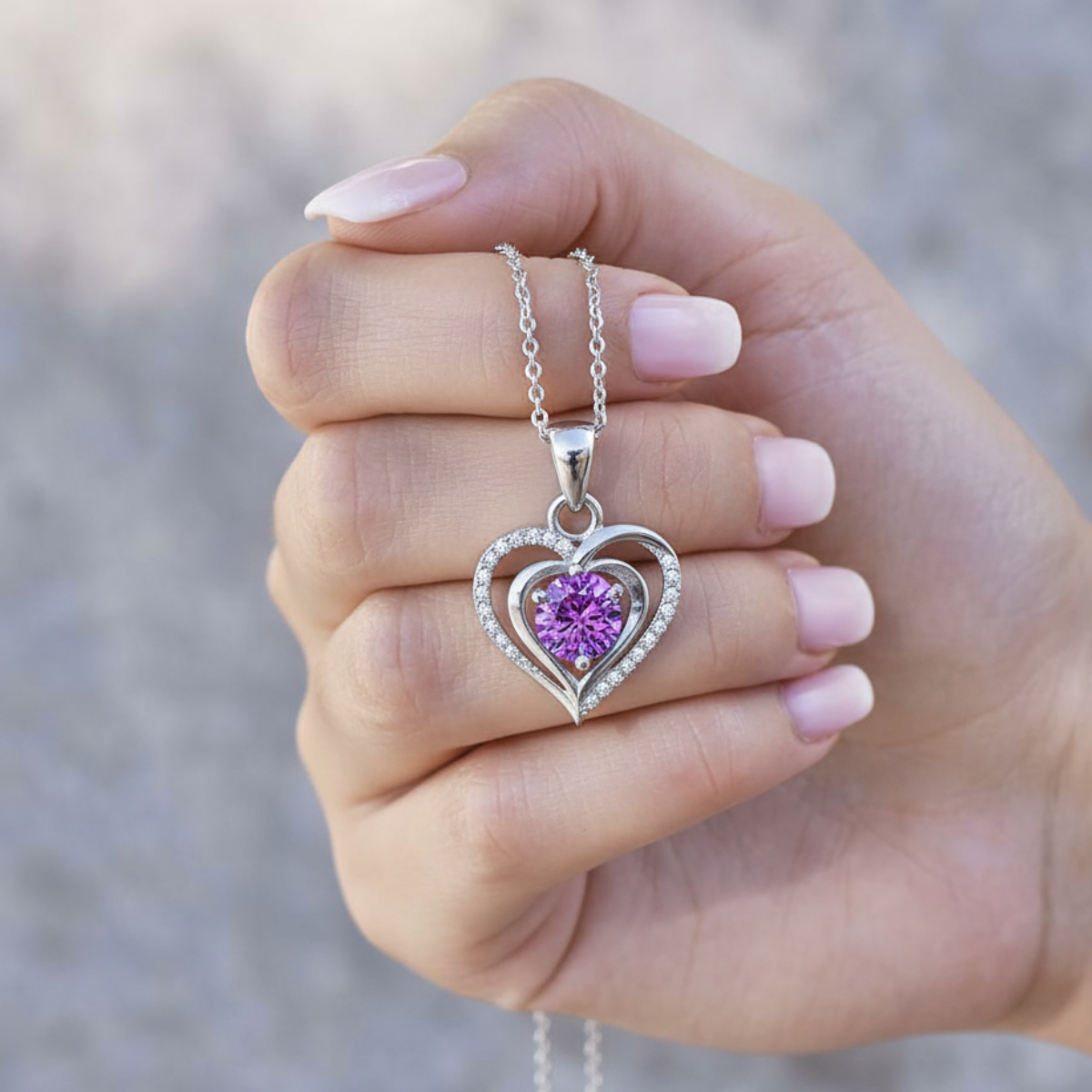 (Almost Sold Out) Diamond Heart Necklace(Purple) - To The Best Mom, Heart of Our Family