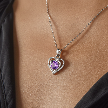 (Almost Sold Out) Diamond Heart Necklace(Purple) - To The Best Mom, Heart of Our Family