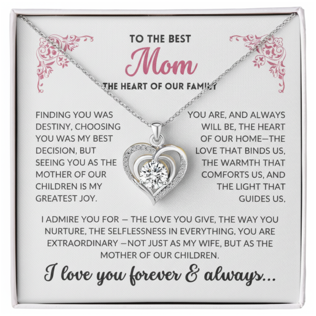 (Almost Sold Out) Diamond Heart Necklace - To The Best Mom, Heart of Our Family