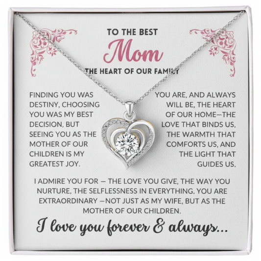 (Almost Sold Out) Diamond Heart Necklace - To The Best Mom, Heart of Our Family