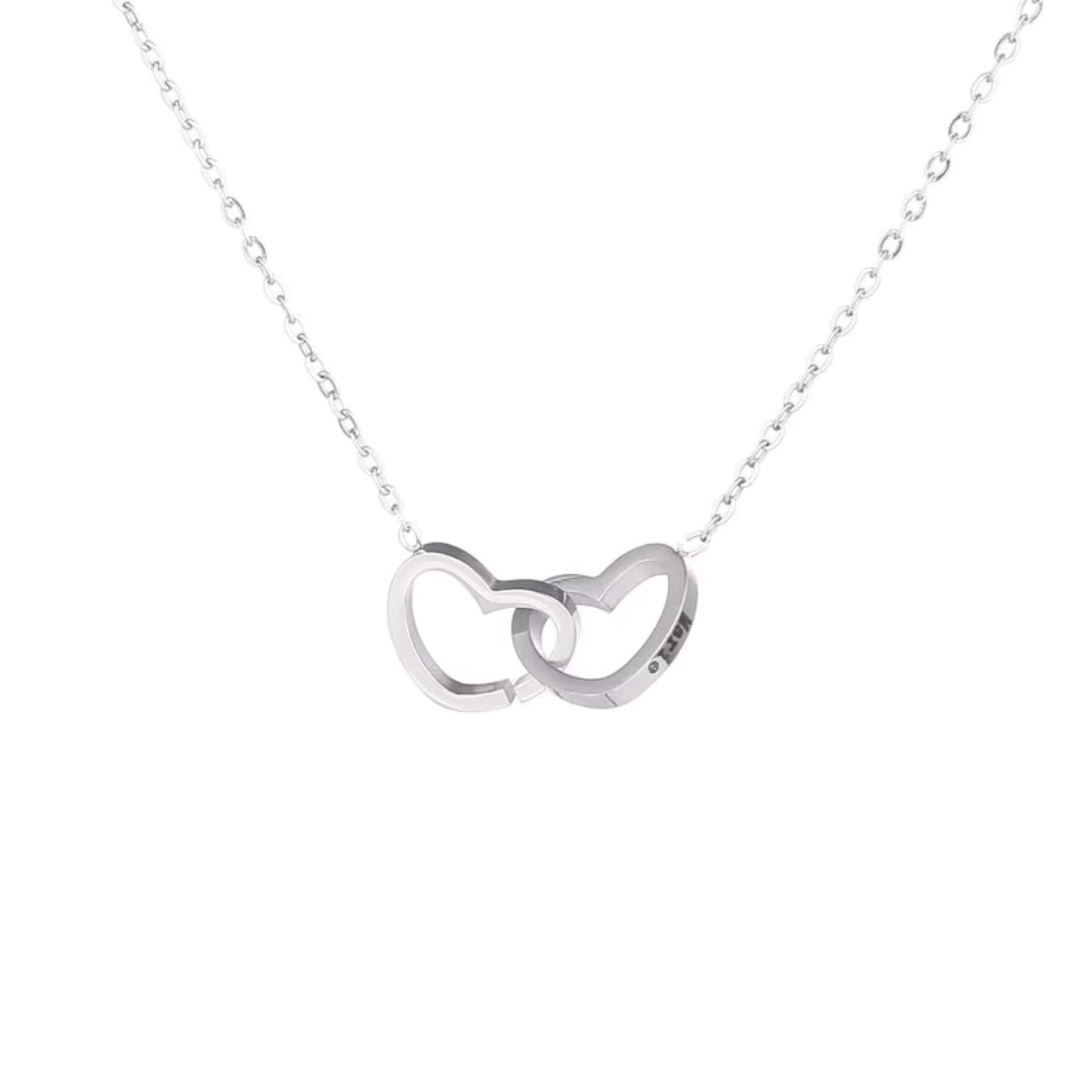 Interlocked Hearts Necklace with Rose Teddy