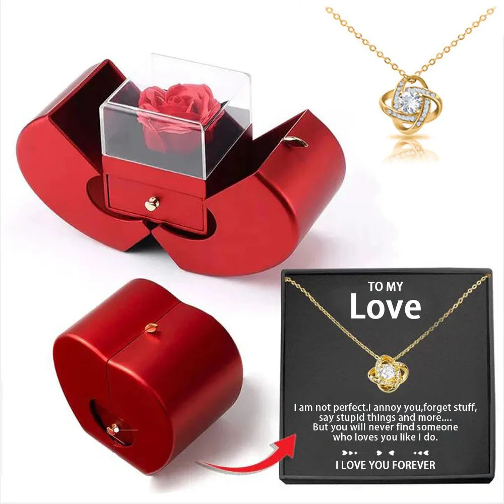 Love Knots Necklace with Apple Jewellery Box & Eternal Rose