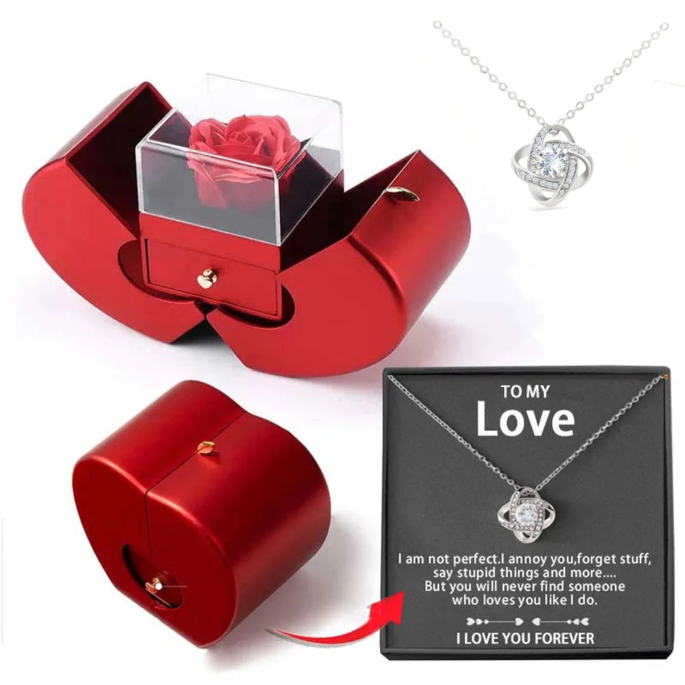 Love Knots Necklace with Apple Jewellery Box & Eternal Rose