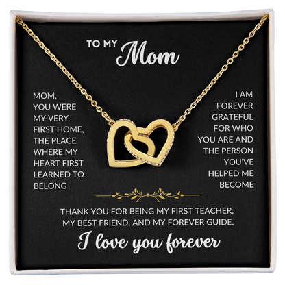 Interlocked Hearts Necklace - To My Mom (Black Background)