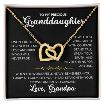 Interlocked Hearts Necklace - To My Granddaughter, From Grandpa (Black Background)