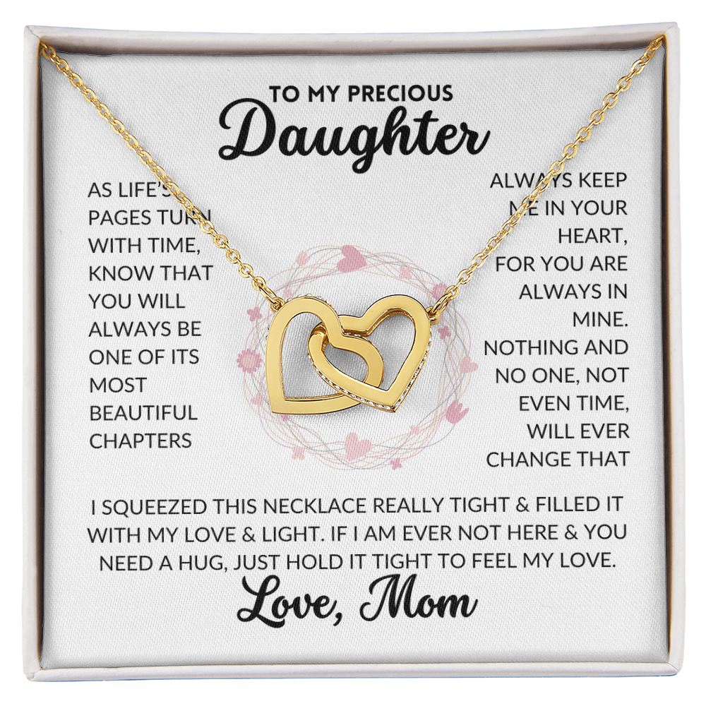 Interlocked Hearts Necklace - To My Daughter, From Mom (White Background)