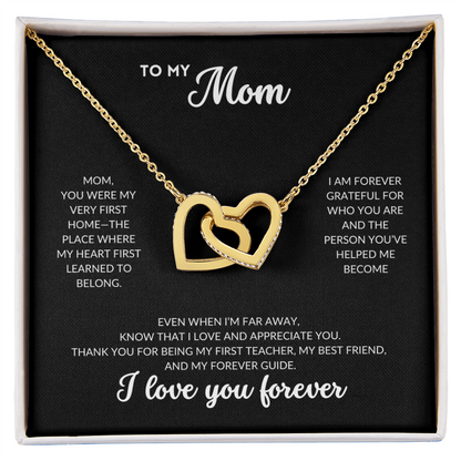 Interlocked Hearts Necklace - To My Mom (Black Background)