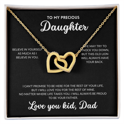 Interlocked Hearts Necklace - To My Daughter, From Dad (Black Background)