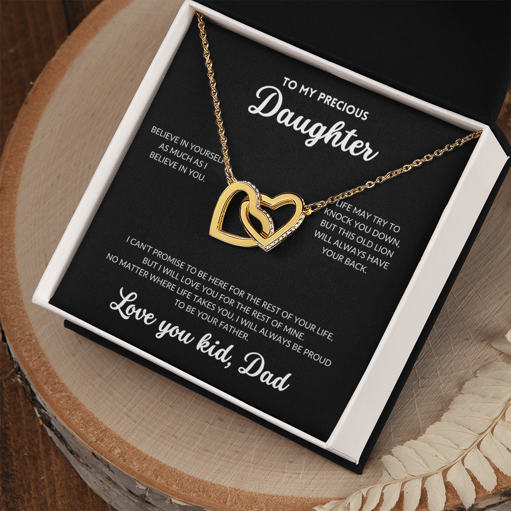 Interlocked Hearts Necklace - To My Daughter, From Dad (Black Background)