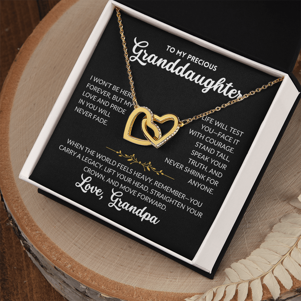Interlocked Hearts Necklace - To My Granddaughter, From Grandpa (Black Background)