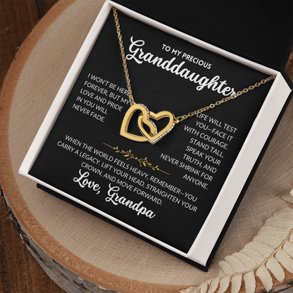 Interlocked Hearts Necklace - To My Granddaughter, From Grandpa (Black Background)