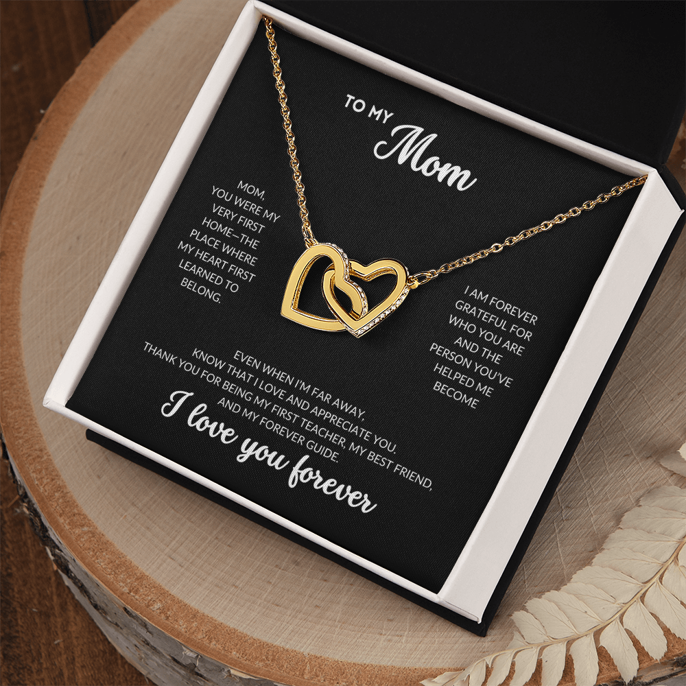 Interlocked Hearts Necklace - To My Mom (Black Background)