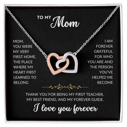 Interlocked Hearts Necklace - To My Mom (Black Background)