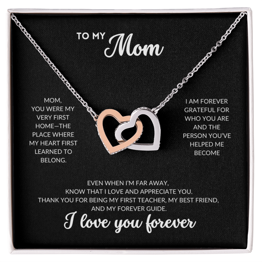 Interlocked Hearts Necklace - To My Mom (Black Background)