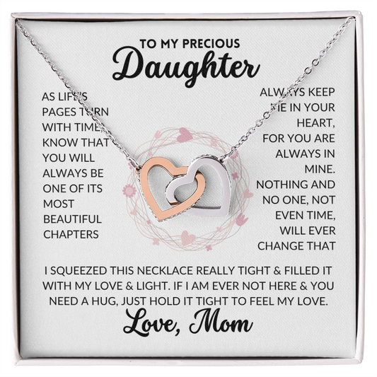 Interlocked Hearts Necklace - To My Daughter, From Mom (White Background)