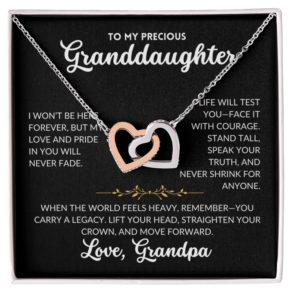 Interlocked Hearts Necklace - To My Granddaughter, From Grandpa (Black Background)