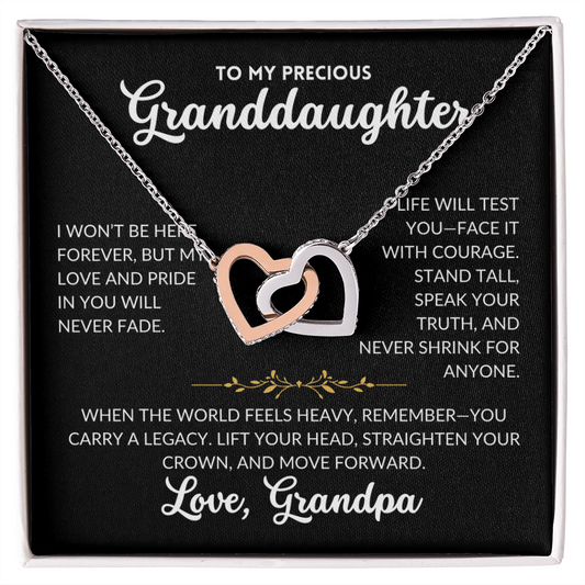 Interlocked Hearts Necklace - To My Granddaughter, From Grandpa (Black Background)