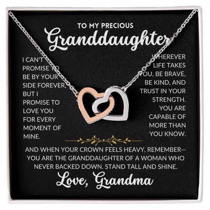Interlocked Hearts Necklace - For Granddaughter, From Grandma (Black Background)