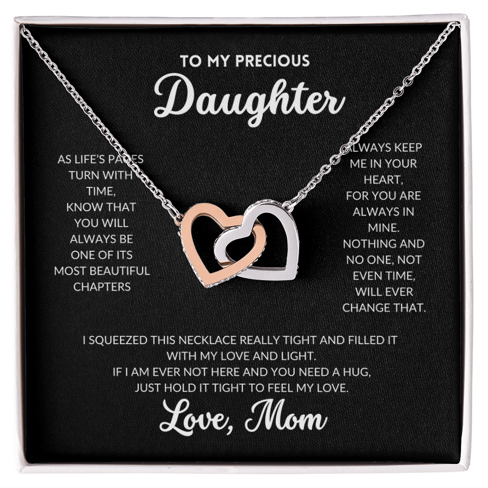 Interlocked Hearts Necklace - To My Daughter, From Mom (Black Background)