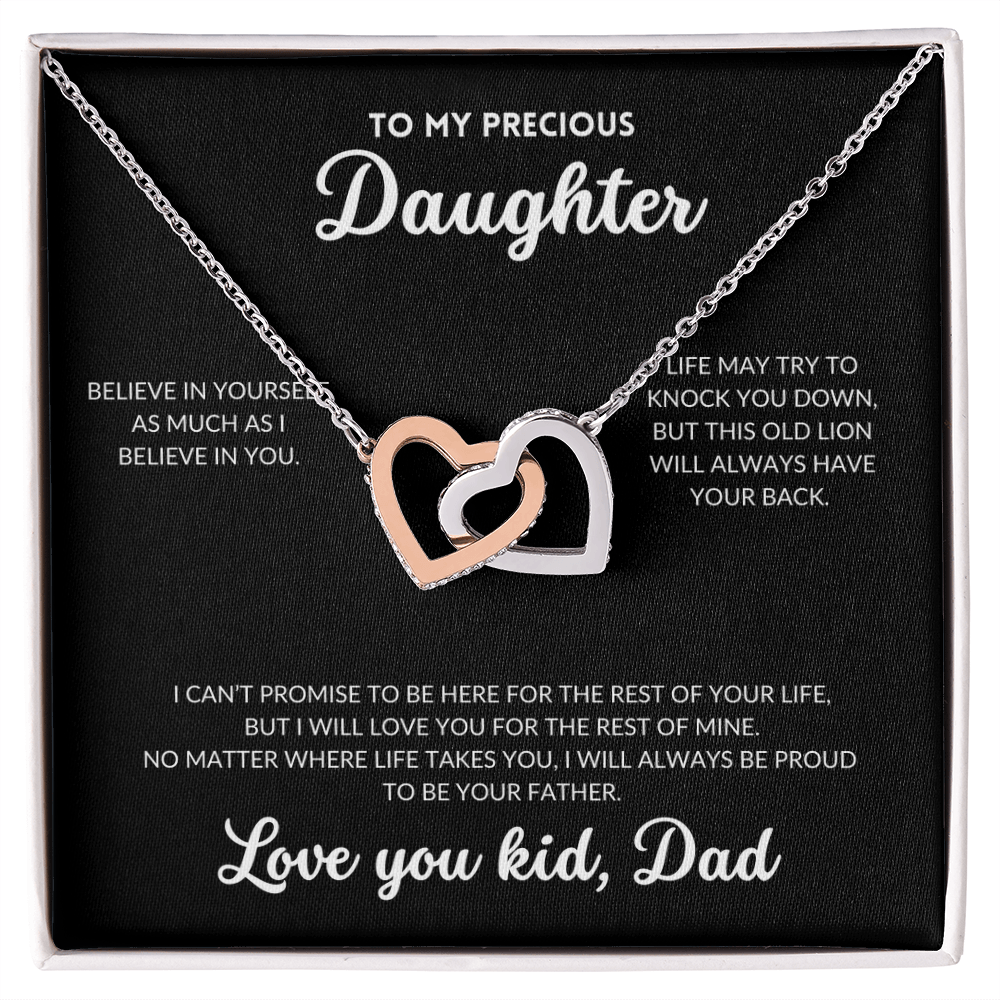 Interlocked Hearts Necklace - To My Daughter, From Dad (Black Background)