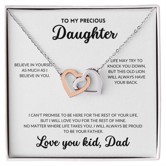 Interlocked hearts Necklace - To My Daughter, From Dad (White Background)