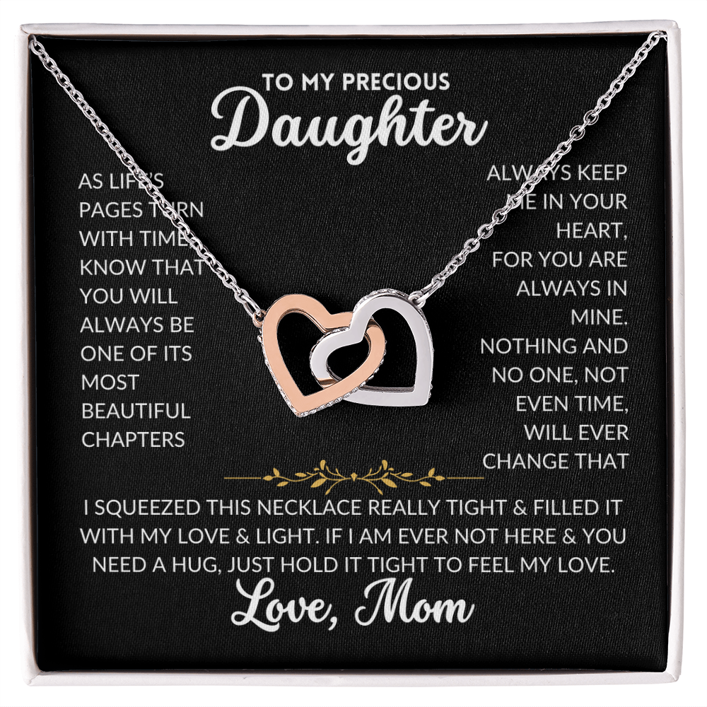 Interlocked Hearts Necklace - To My Daughter, From Mom (Black Background)