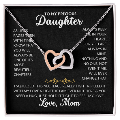 Interlocked Hearts Necklace - To My Daughter, From Mom (Black Background)