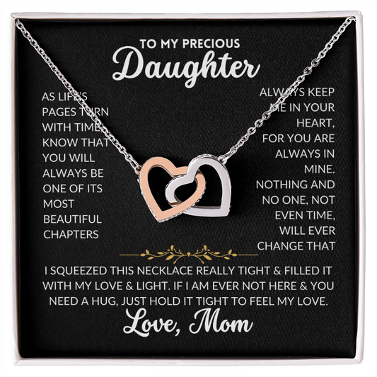 Interlocked Hearts Necklace - To My Daughter, From Mom (Black Background)