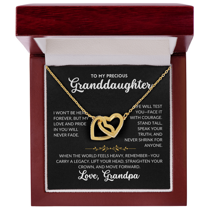 Interlocked Hearts Necklace - To My Granddaughter, From Grandpa (Black Background)