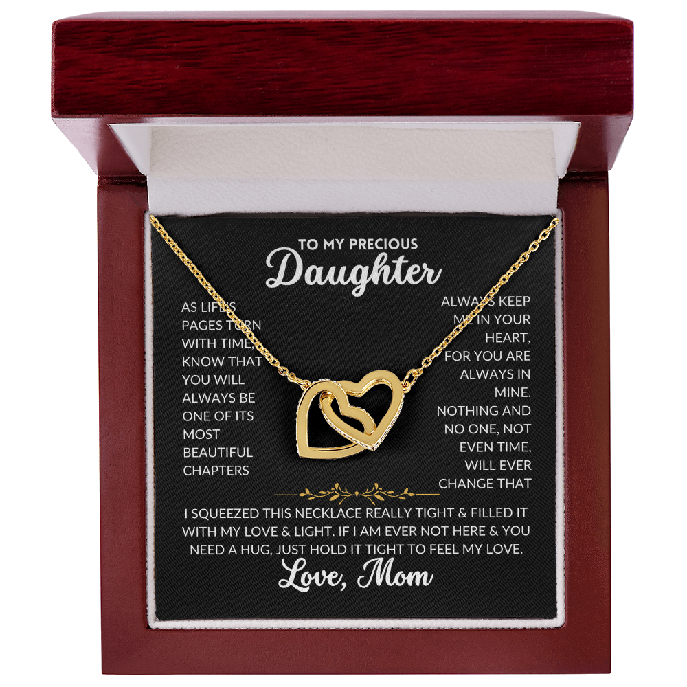 Interlocked Hearts Necklace - To My Daughter, From Mom (Black Background)