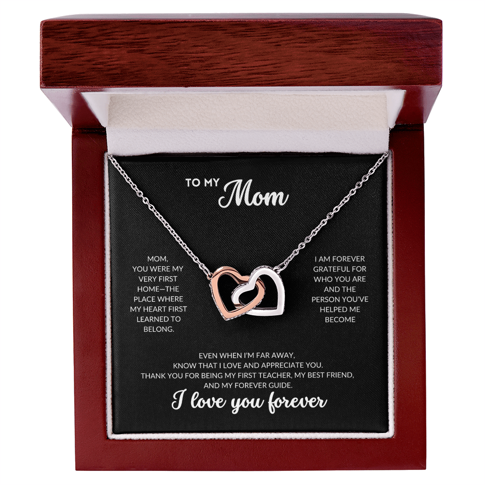 Interlocked Hearts Necklace - To My Mom (Black Background)