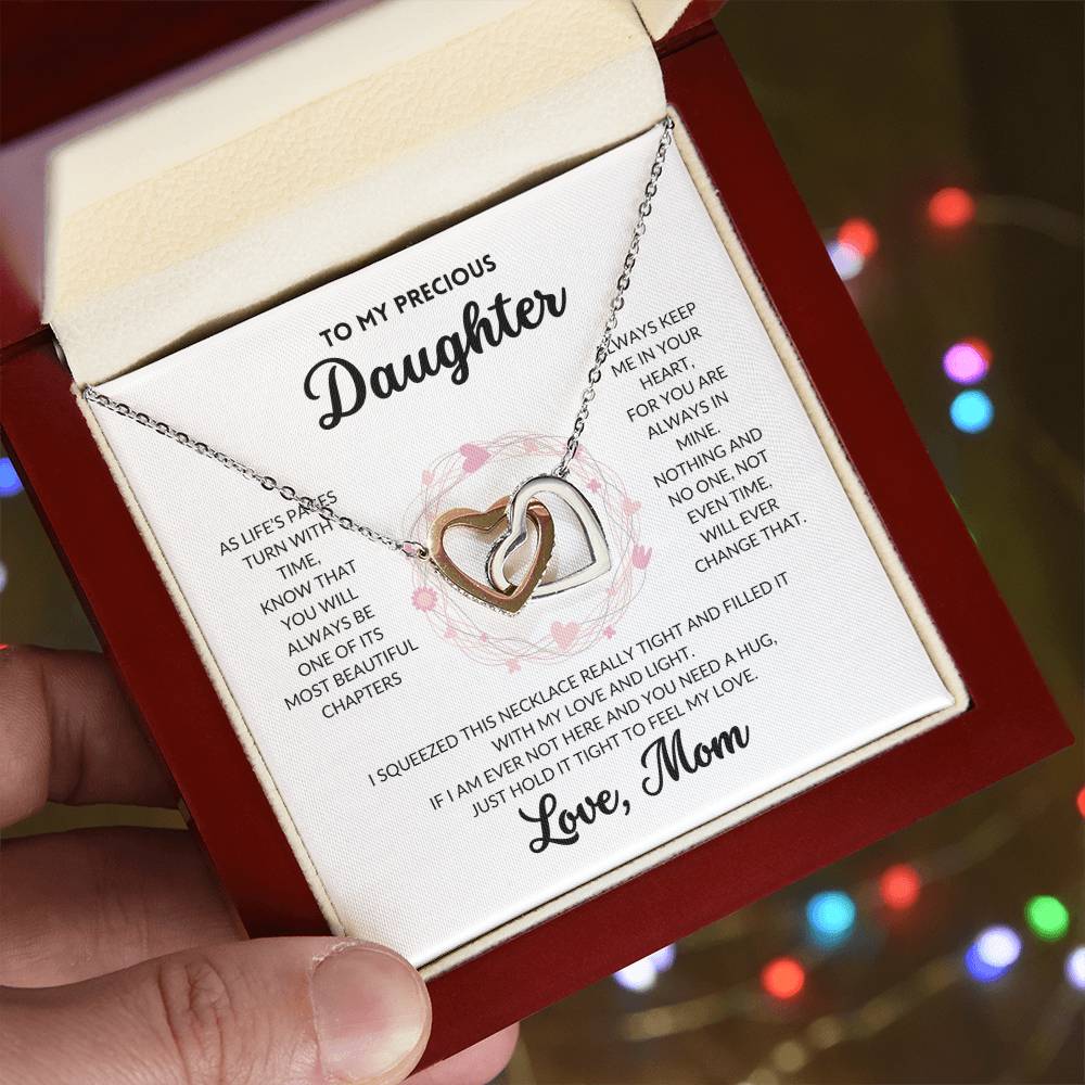 Interlocked Hearts Necklace - To My Daughter, From Mom (White Background)