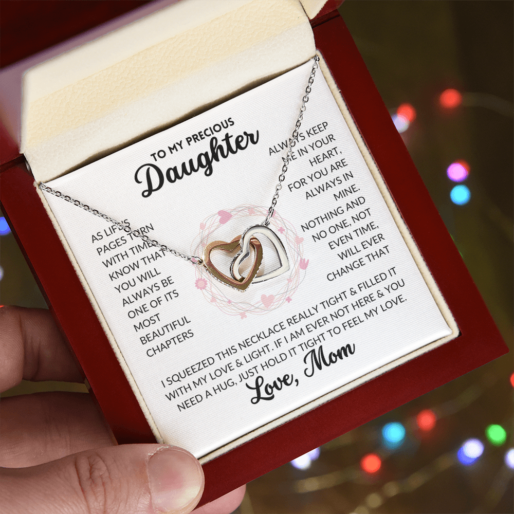 Interlocked Hearts Necklace - To My Daughter, From Mom (White Background)