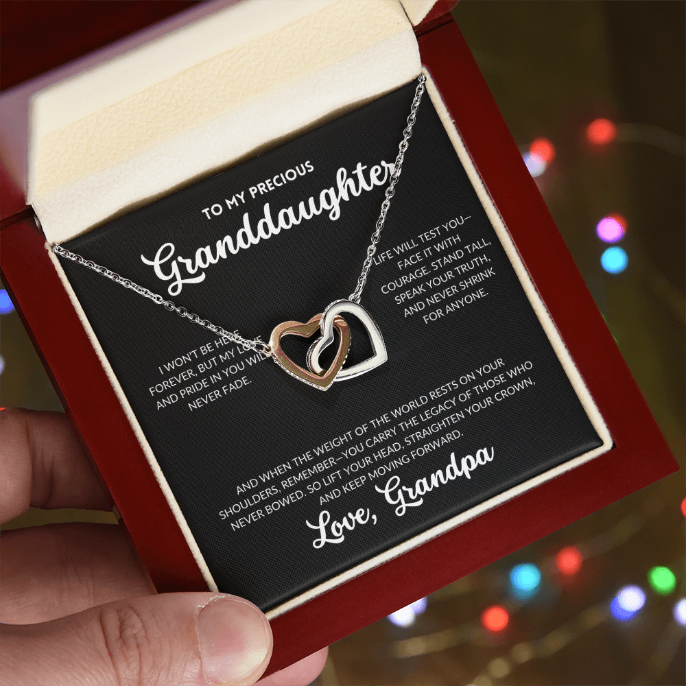 Interlocked Hearts Necklace - To My Granddaughter, From Grandpa (Black Background)